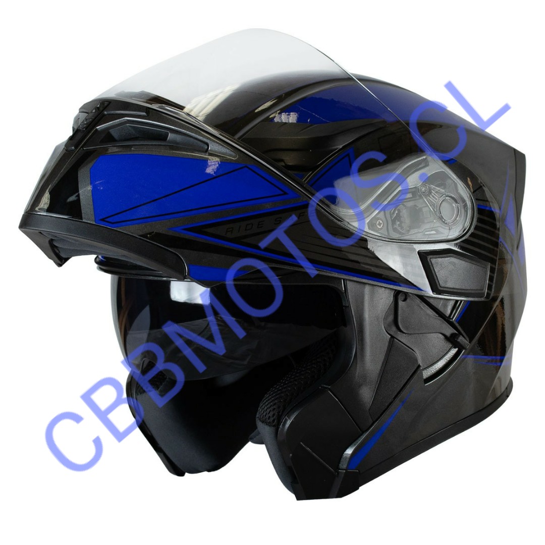 Casco moto hro 3400 dv abatible exclusive azul con sun visor