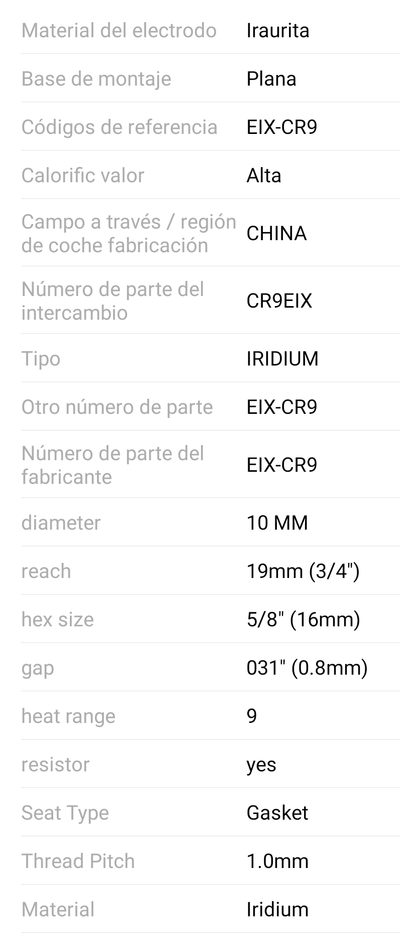 Bujia de IRIDIO EIX-CR9