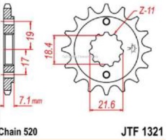 PiñÃ³n de ataque 13 Dientes, paso 520, XR250, XR400 116