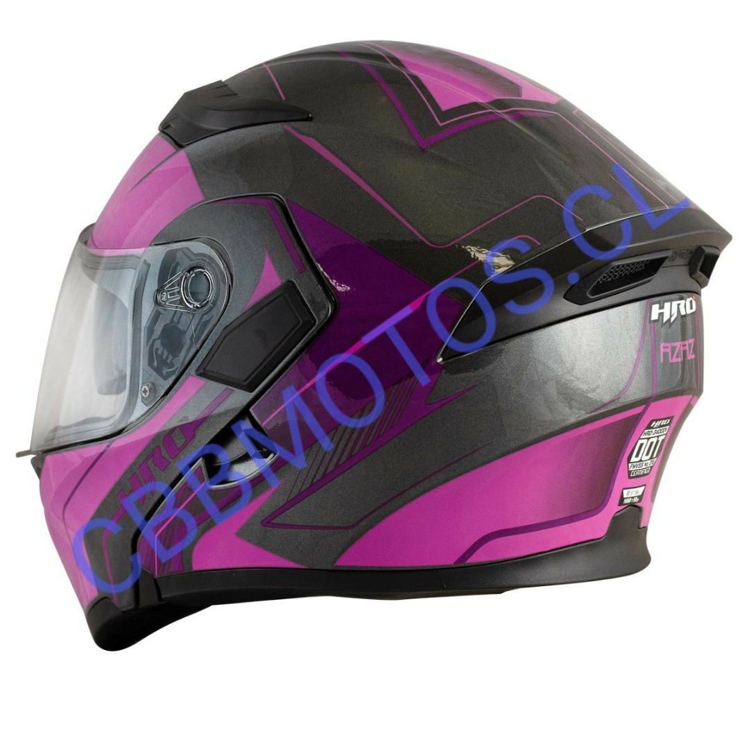 Casco moto hro 3400 dv abatible azaz fucsia con sun visor