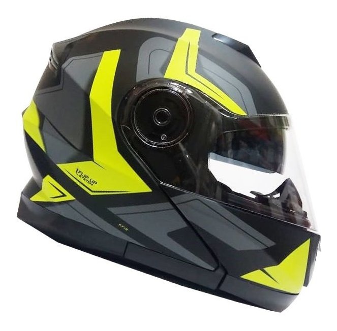 Casco Moto Abatible Ghb 160 Kafir Negro Gris Amarillo Matte